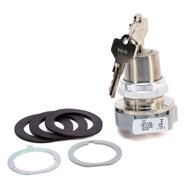 800T PB, 30mm Selector Switch, 2 Position Selector Switch, Standard Cam, No Guards - on Terminals, No Block This Position, No Block In Position 2, No Block This Position, No Block In Position 4, Maint., Lock - Right, Std. Key, D018 (Std. Key), Device w - 800T-H32