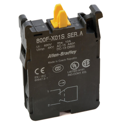 800F PB, 22mm Contact Block, Screw Contact Block, Self-Monitoring, 1 N.C., Latch Mounting, Standard Pack - 800F-X01S