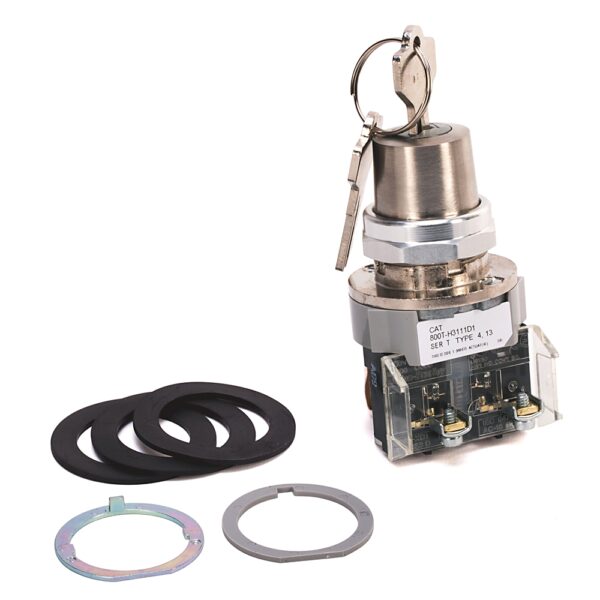 06217bc97410436d0d8322275f51fec2-1.jpg 800T PB, 30mm Selector Switch, 2 Position Selector Switch, Standard Cam, No Guards - on Terminals, 1-NO 1-NC Standard Contacts, 1-NO 1-NC Standard Contacts, No Block in Position 3, No Block in Position 4, Maint., Lock - Left, Std. Key, D713, Device wit - 800T-H3111B