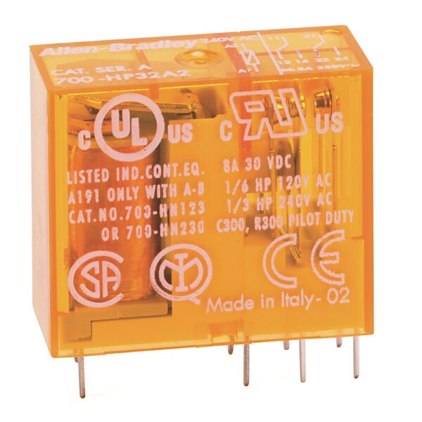 PCB Pin Style Relay, 12V DC, Standard Contact, 2 Changeover Contacts (DPDT) - 700-HP32Z12