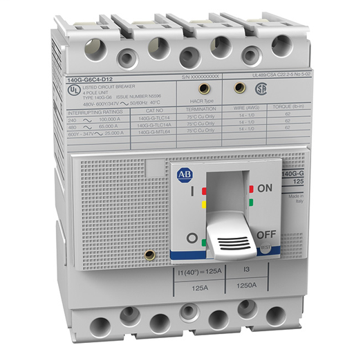 0d876c69226ab5c4326011d0ff39a226a98317bc-medium-1.png Molded Case Circuit Breaker, G frame, 25 kA at 480V, T/M - Fixed Thermal/Fixed Magnetic TMF, Rated Current 63 A, 4 Pole, Interrupting Code G2 - 140G-G2C4-C63