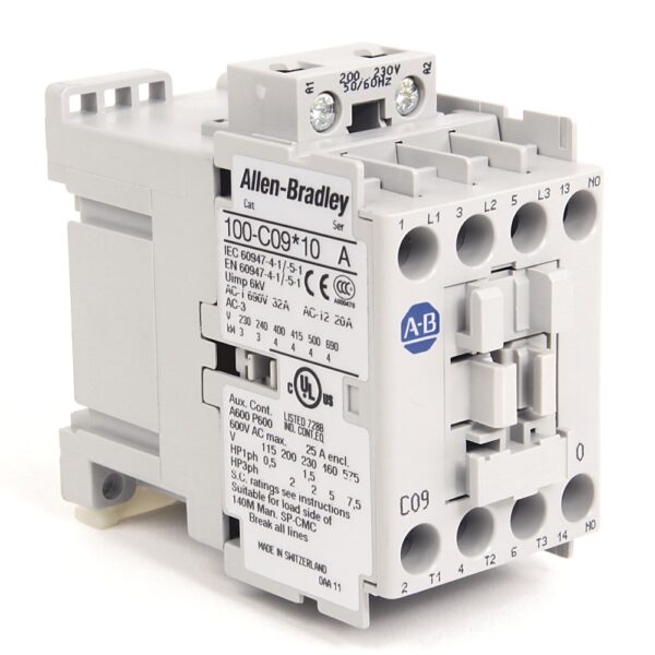 Contactor, 9 A, 24V 50/60 Hz, AC, 3 NO Poles & 1 NC Pole, 24V AC 50/60 Hz, No Contact Configuration, Single Pack, Line Side Coil Termination, Screw Terminals, Motor Load - 100-C09KJ300