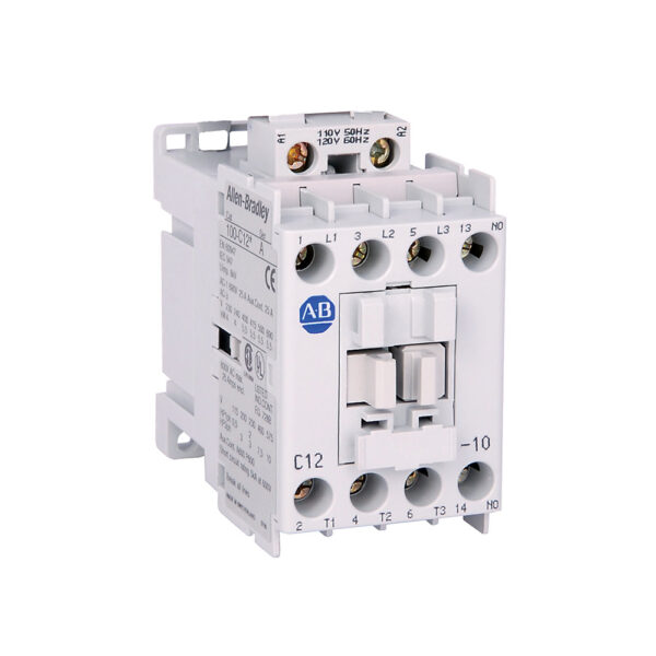Contactor, 12 A, IEC, 24V50/60Hz/24VDC Elec Cl, Electronic, 3 Normally Open Poles, 24V DC Electronic, 0 NO Contacts & 1 NC Contacts, Single Pack, Line Side Coil Termination, Screw Terminals, Motor Load - 100-C12EJ01