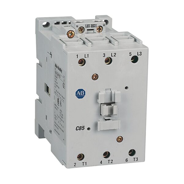 100-C85KD00_1000x1000-1.jpg Contactor, 85 A, 110V 50 Hz/120V 60 Hz., AC, 3 Normally Open Poles, 1 NO Contacts & 0 NC Contacts, Single Pack, Line Side Coil Termination, Screw Terminals, Motor Load - 100-C85D10