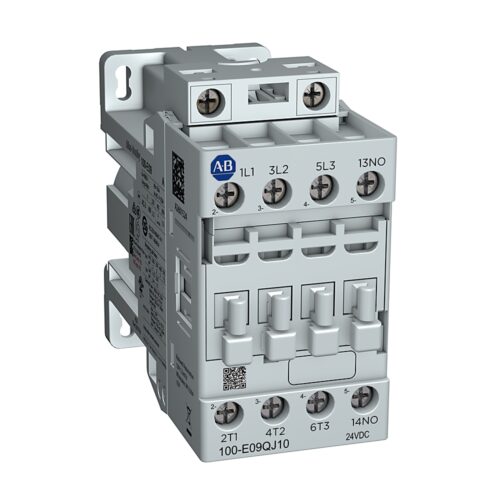 Contactor, IEC, 12 A, 24V DC Low Consumption, Fast Drop-Out, 3 NO Poles, 0 NO 1 NC Auxiliary Contacts, Screw Terminals - 100-E12QJ01