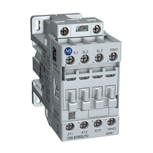 Contactor, IEC, 16 A, 24V DC Low Consumption, Fast Drop-Out, 3 NO Poles, 1 NO 0 NC Auxiliary Contacts, Screw Terminals - 100-E16QJ10