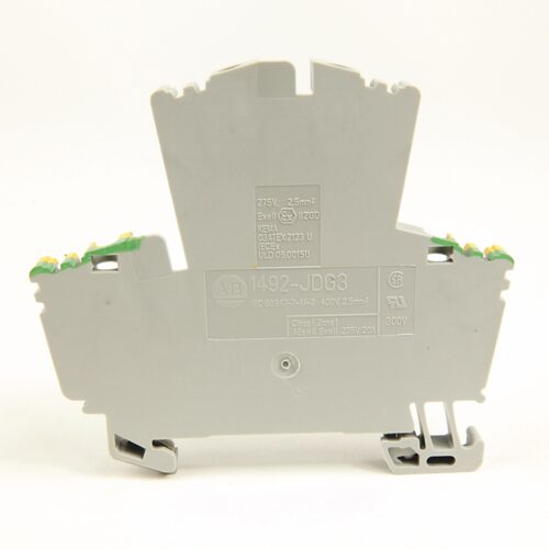 1492-JDG3_1000x1000 Terminal Block, Screw Connection, Two Level Grounding with Commoning Bar, 5.1 x 69 x 55.5mm (0.20 x 2.72 x 2.19 in), 1 Pole, Green/Yellow, Pkg. Qty. of 100, WIRE RANGE (Rated Cross Section) » UR - #22–12 AWG, CSA - #26–12 AWG, IEC - 2.5mmâ – - 1492-JDG3C