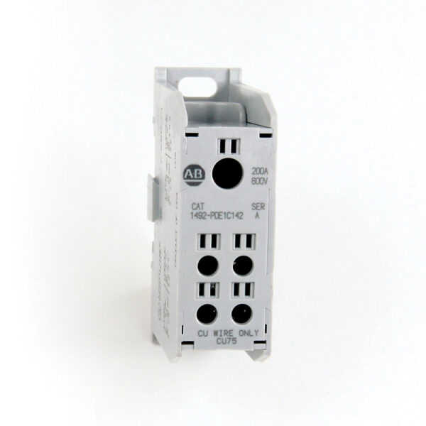 1492-PDE1C142 Power Block, Enclosed Power Distribution Block, Aluminum, 1 pole, Copper Connector Block, 1 Opening Line Side, 4 Opening Load Side, 200 Amps to 255 Amps - 1492-PDE1C142