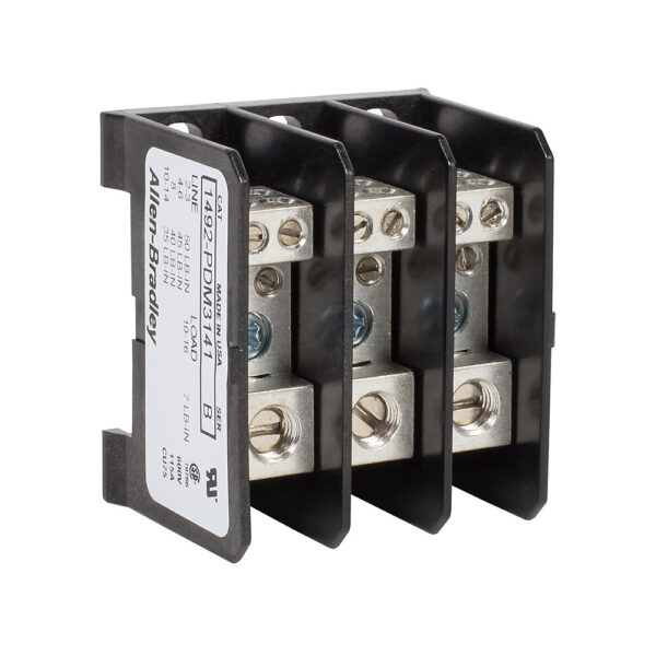 1492-PDM3141 1492 Power Block, PDM Mini-Style Block, 3-Pole, Aluminum, 1 Opening Line Side, 4 Openings Load Side, 115 Amps - 1492-PDM3141