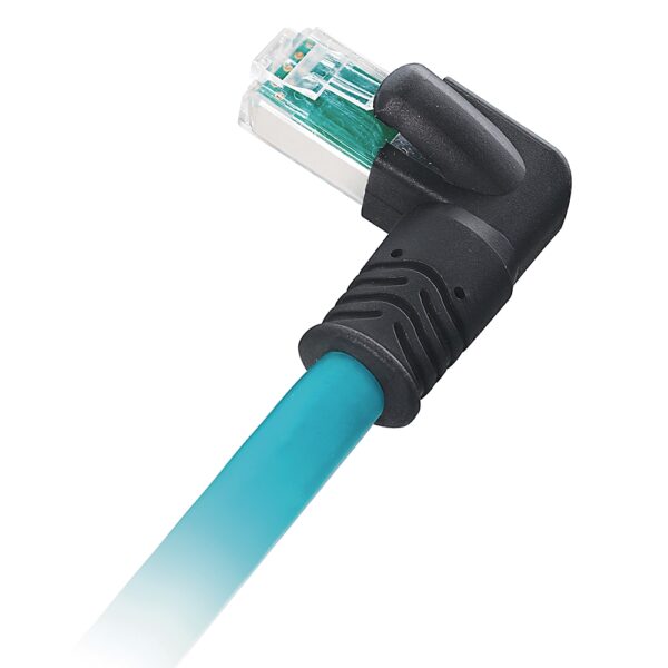Ethernet Medya, RJ45, Standard, Left Angle Male, 8 conductors (4-pair), Teal 26 AWG PVC, Foil and Braided Shield, 100BASE-TX, 100 Mbit/s, RJ 45 Connector, Left Angle Male, standard, 0.3 Meters, Standard - 1585J-L8CBJL-0M3