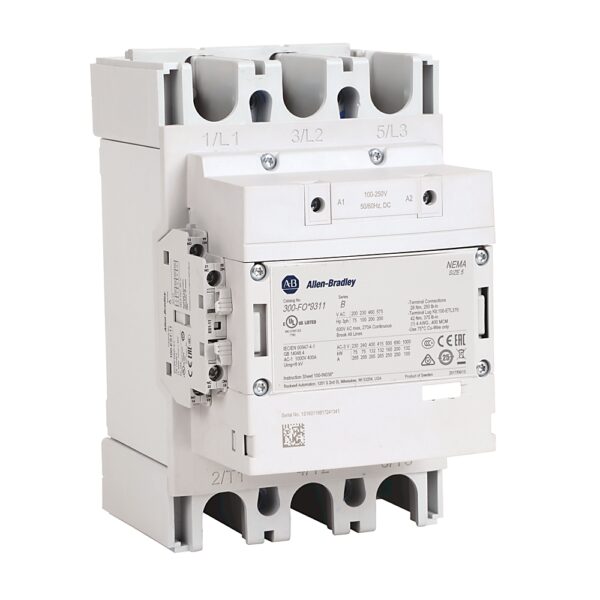 Contactor, NEMA, Size 5, 265 A, 24-60V 50-60 Hz/24-60V DC, 3 NO Poles, 1 NO 1 NC Auxiliary Contacts, Bus Bar Connections - 300-FOJ9311
