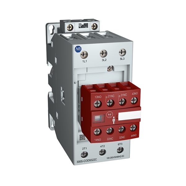 300S-C-3P_1000x1000 Safety Contactor, NEMA, Size 2, 45 A, 250-500V 50-60 Hz/250-500V DC, 3 NO Poles, 0 NO 0 NC Auxiliary Contacts, 2 NO 2 NC Safety Auxiliary Contacts, Screw Terminals - 300S-COB9322C