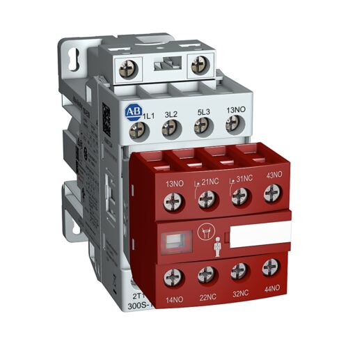 Safety Contactor, NEMA, Size 0, 18 A, 24V DC Low Consumption, Fast Drop-Out, 3 NO Poles, 1 NO 0 NC Auxiliary Contacts, 2 NO 2 NC Safety Auxiliary Contacts, Screw Terminals - 300S-AOQJ9332C