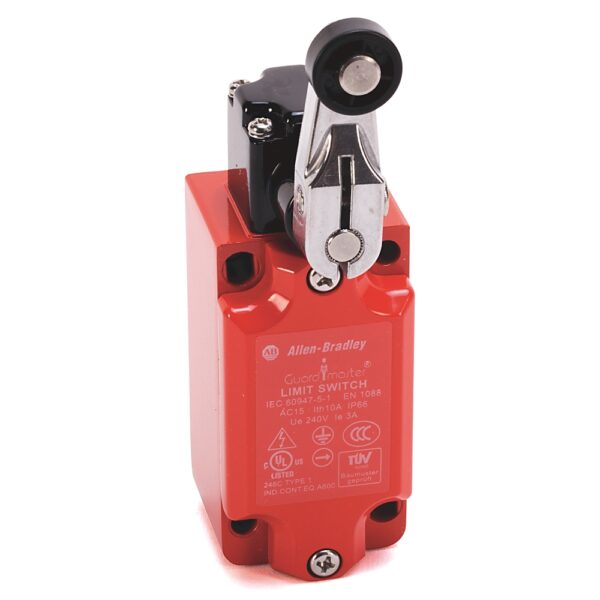 Safety Limit Switches, Small Plastic IEC, Full Sw Head & Body, Short Metal Roller Lever, 3 Circuits, Conduit Entry, Break Before Make, 0 No rmally Open Contact, 3 Normally Closed Contacts, Standard Contacts - 25C Low Temp Limit, 65C High Temp Limit, Spri - 440P-CMHB03E