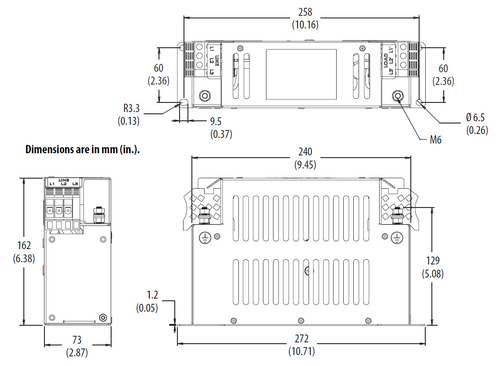 42 Amp three phase EMC line filter, Kinetix 5500 - 2198-DB42-F